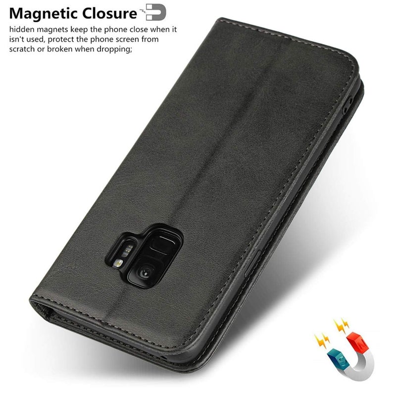 iCoverCase for Samsung Galaxy S9 Wallet Case, Premium PU Magnetic Leather Card Slots Holder Carry Kickstand Feature Flip Cover Case for Galaxy S9 (Dark Gray) - Image 5
